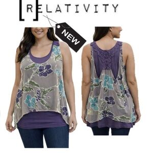 NWT relativity lavender tank top with sheer overlay size L